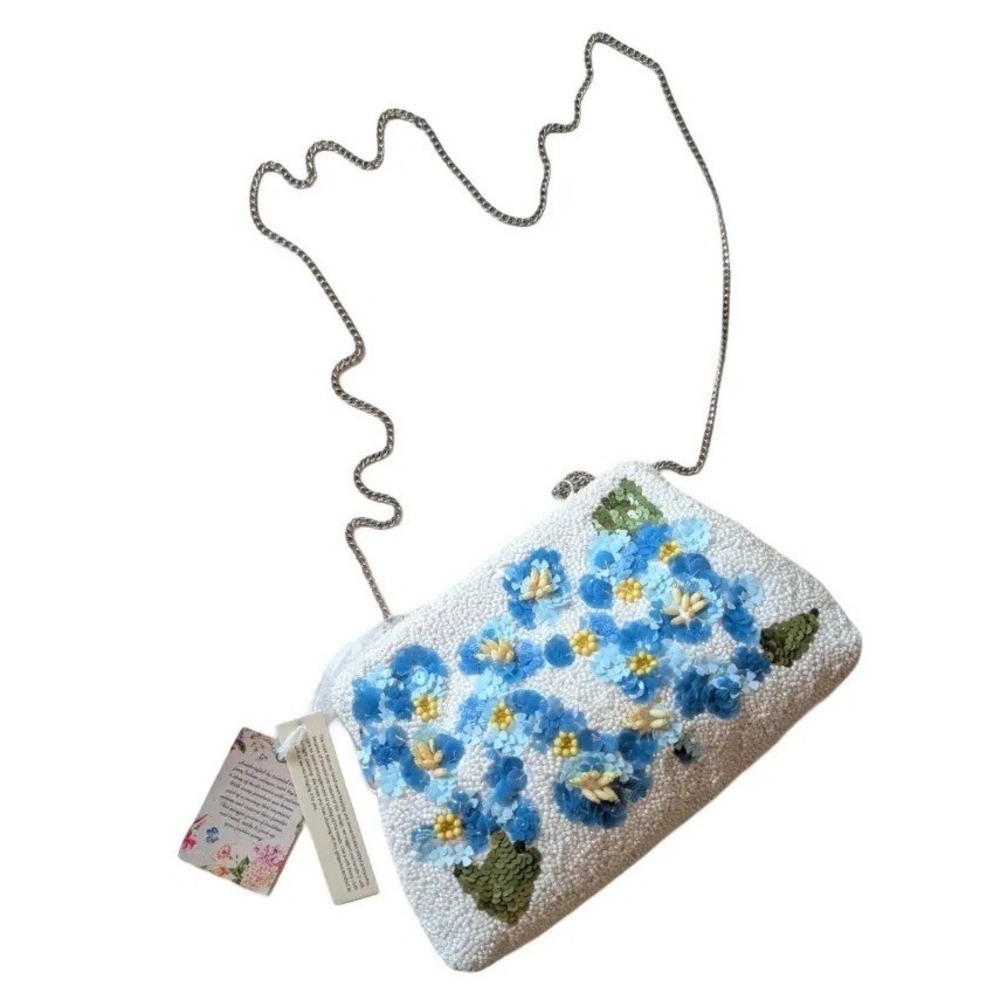 Handcrafted In India Beaded Floral Clutch Crossbody Bag NWT